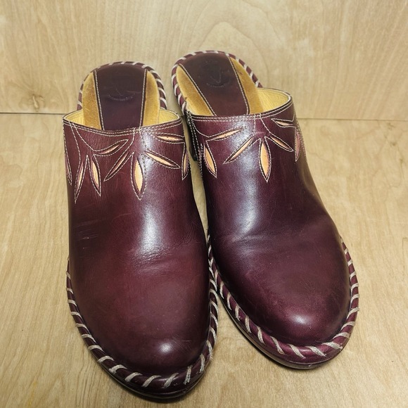 Frye Charlotte Flower Leather Mule Clogs Burgundy Women's Size 9 - Picture 1 of 9